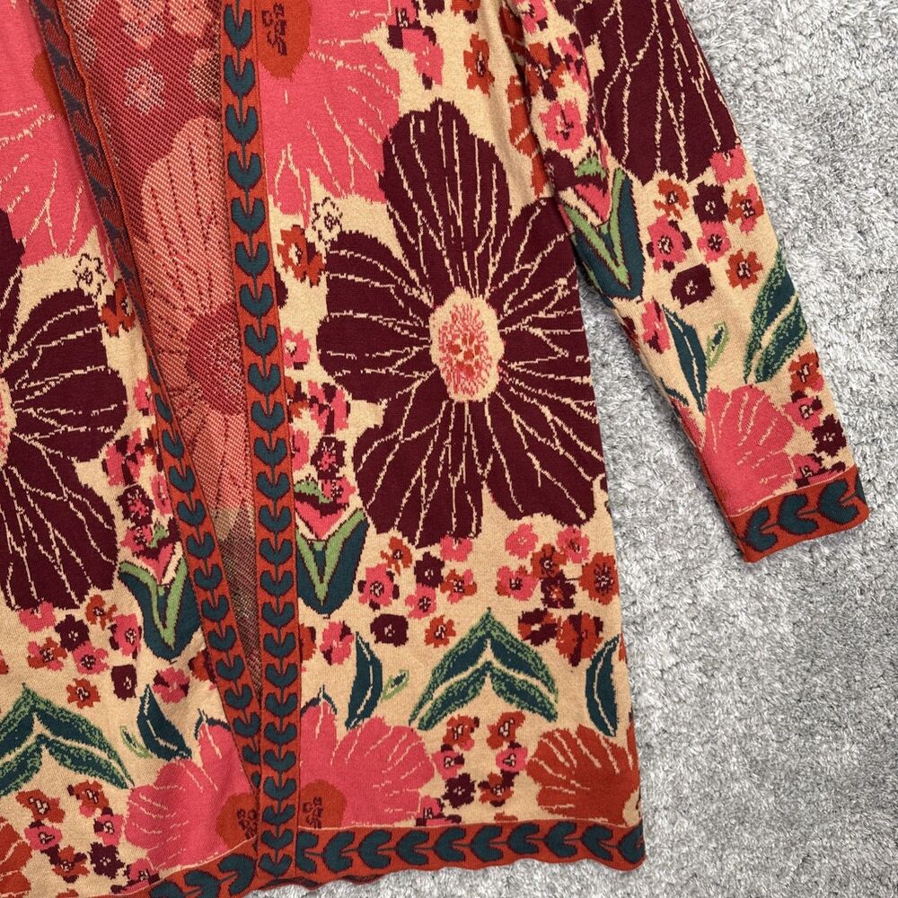Soft Surroundings Floral Knit Long Line Cardigan Sweater Large Colorful Boho - Picture 2 of 15